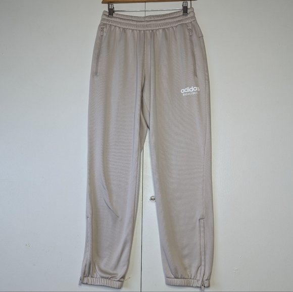 Adidas Select Men's Basketball Pants Cream Ankle Zip Loose Fit Jogger Sweatpants - Picture 1 of 9